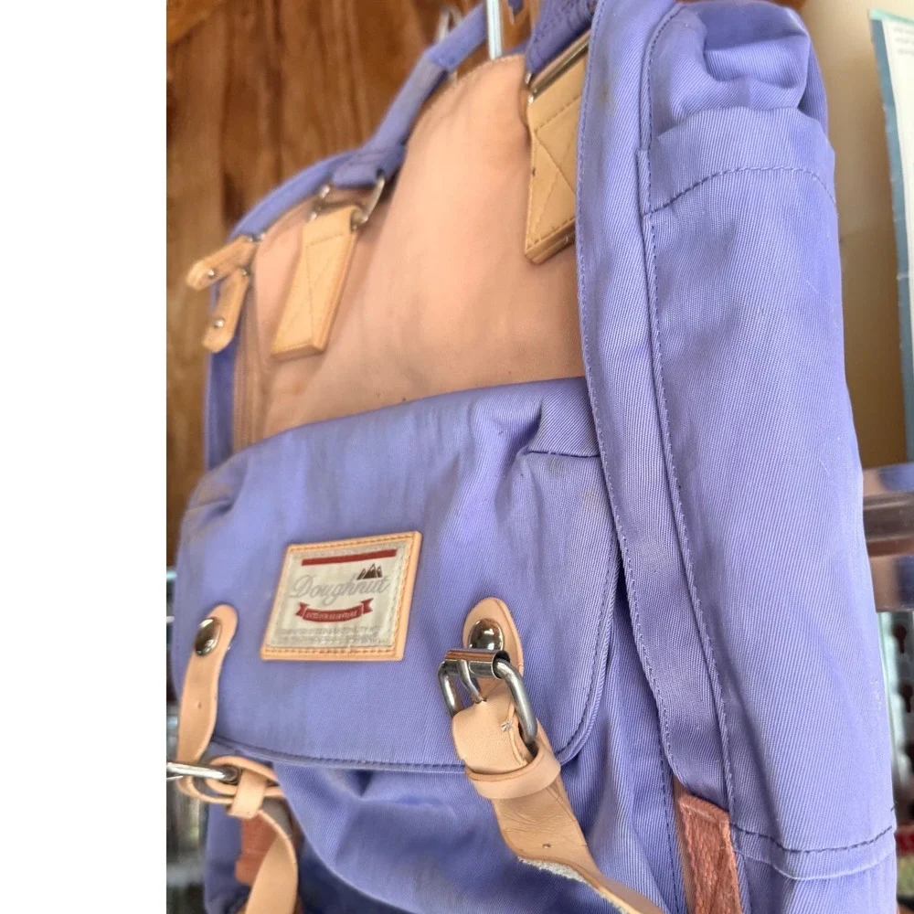 Doughnut Macaroon Backpack Purple Peach Nylon Leather Trim Outdoor Adventure Bag